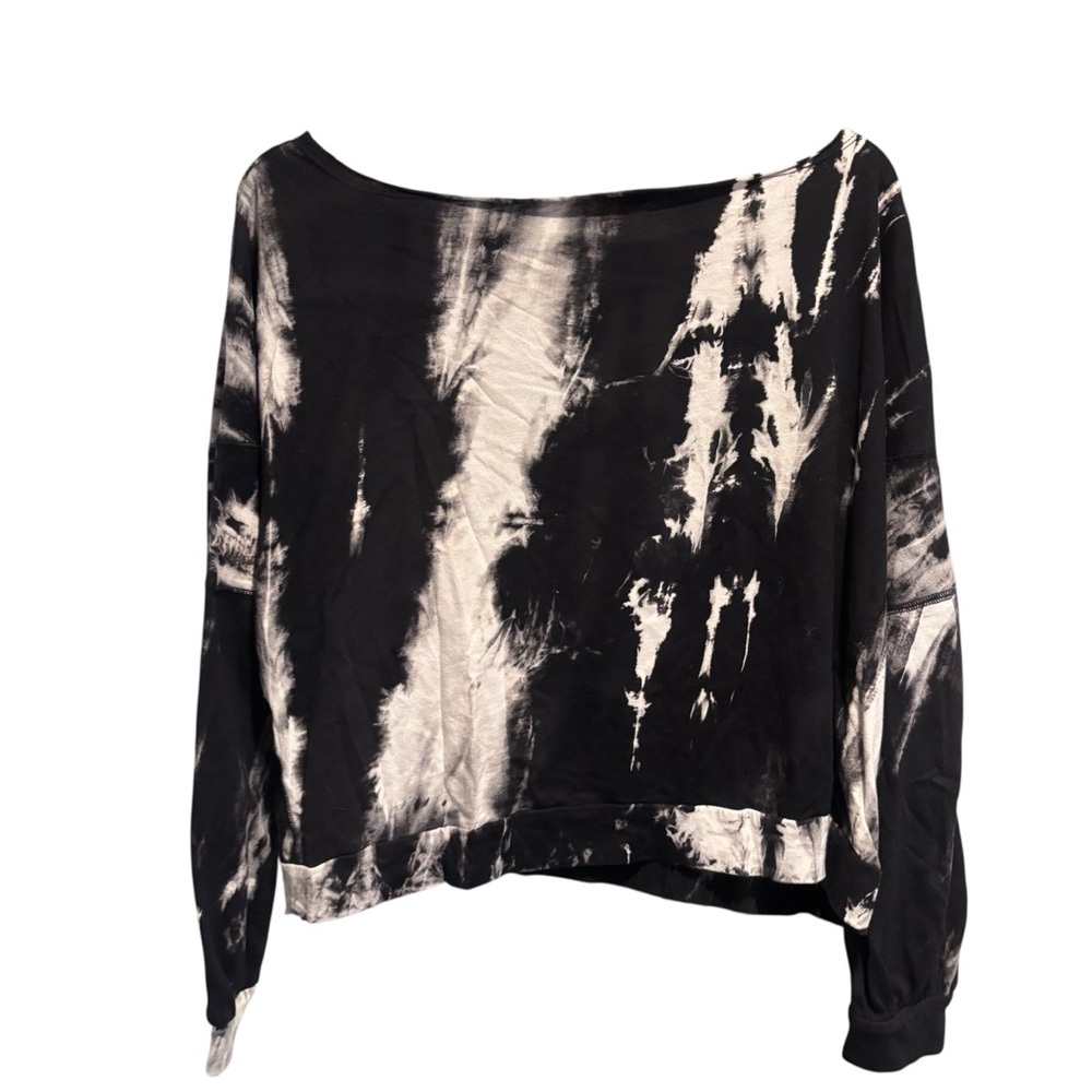 Fate Women’s Marble Tie Dye Boxy Long Sleeve Top Black White Size Small